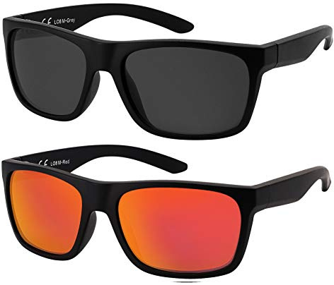 La Optica B.L.M. Herrsolglasögon UV400 sport – enkel/dubbelpack, Dubbelpack svart matt (glas: 1 x grå, 1 x röd speglad), M