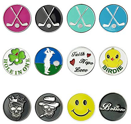 GOLTERS Golf Ball Markers Assorted Patterns Value Pack of 12 Golf Gifts, Golf Cap Clips and Divot Repair Tools Partner Accessories Sets for Men Women Golfer