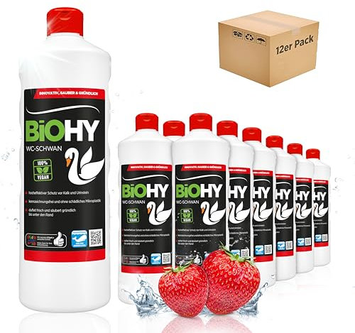 BiOHY WC-Schwan (12 x 1 Liter) | WC-Reiniger Gel für hygienische Sauberkeit bis unter den Rand | angenehmer, langanhaltender Frische-Duft | Beugt Kalk und Urinstein vor