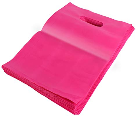 iplusmile Lot de 100 sacs de courses réutilisables et durables avec poignée en plastique rose, 30x20cm, rectangulaires, à fermeture supérieure, pour stockage d'aliments, cadeaux et projets créatifs