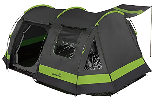 Skandika Kambo Tunnelzelt für 4 Personen | Zelt mit Schlafkabine für 4 Mann, Wasserdicht mit 3000 Wassersäule, 3 Eingänge, Sonnendach, Vorzelt | Campingzelt in anthrazit/grün