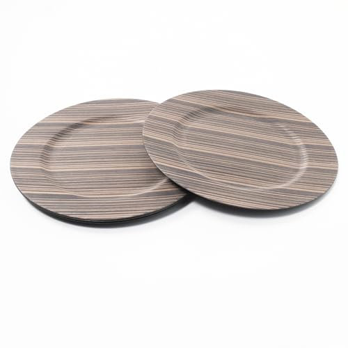 Rammento 4-Pack 33cm Wood-Effect Brown & Beige Plastic Charger Plates | Decorative Reusable Christmas Plates Dinner Set, Festive Dinnerware Accessories | Large Placemat Set for 4, Table Protectors