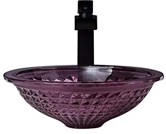 SXLSZ Modern Aufsatzwaschbecken Rund Handwaschbecken G?ste Wc Top Runder Hut Glaswaschbecken Bad Waschbecken Spülbecken-Lila mit Wasserhahn