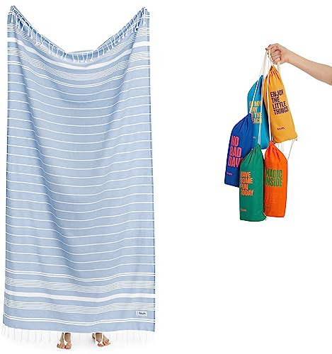 Luum® Asciugamano per hammam, grande, 100x200 cm, XXL, asciugamano da sauna, asciugamano da yoga, asciugamano da spiaggia, asciugamano da viaggio, turkish towels, 100% cotone, blu chiaro