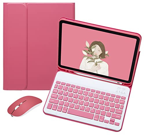 YEEHi Étui avec clavier coloré pour iPad Pro 11 4e, 3e et 2e génération avec souris, iPad Pro 11 2022 – Jolie housse de clavier Bluetooth sans fil amovible (rose foncé)