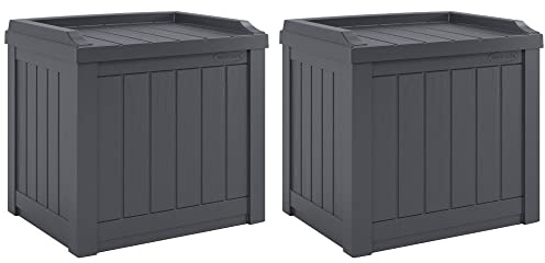 Suncast 2 Pack Small Deck Box Storage w/ Bench Seat for Indoor & Outdoor Use, 22 Gal., Cyberspace