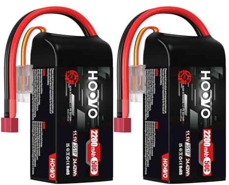 3S Lipo Akku 2200mAh 11,1V 50C SoftCase Kurze Batterie Lipo Battery mit Dean-Style T Stecker RC Batterien HOOVO für 1:14 RC Auto LKW Heli Flugzeug Rock Crawler Airplane Helicopter (2 Stück)
