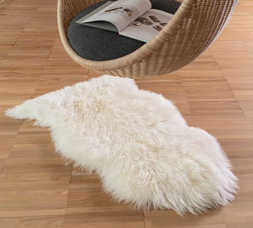 IPEA Alfombra de Piel Auténtica de Oveja Blanca – Made in Italy – 90/100 cm – Alfombra de Piel Natural – Piel Suave y densa para Dormitorio, Salón, Decoración