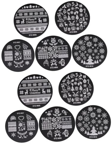 Healvian Plaque Hiver Ongle 10 Pièces Festives Nail Art Noël Nail Stamping Plaque Kit Noël Nail Art Stamping Plaques Noël Stamping Plaque Autocollants Ongles Pochoirs Tableau D'image