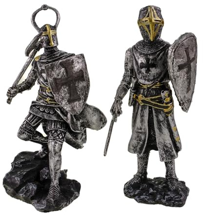 Kremers Schatzkiste 2er Set Tempelritter in Rüstung 17cm Handbemalt Silber-Goldf. Figur Skulptur