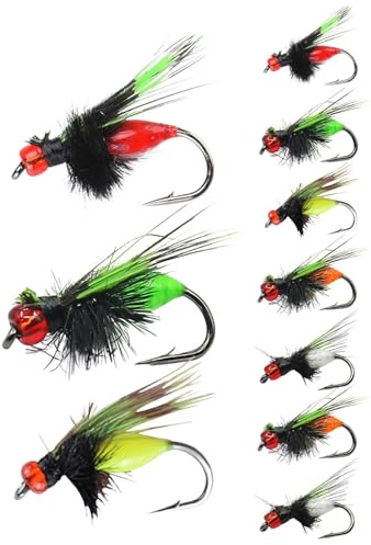 Lot de 10 mouches pour pêche à la mouche - fluorescentes - Appâts animés sans hameçon - Appâts de pêche à la mouche Topwater pour truite, panfish et plus de bonbons