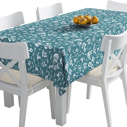 HEKO PANELS Tischdecke Wasserabweisend Abwaschbar 140 x 200 cm Tischtuch Outdoor Gartentischdecke Fleckschutz Tafeldecke Segelboote Anker