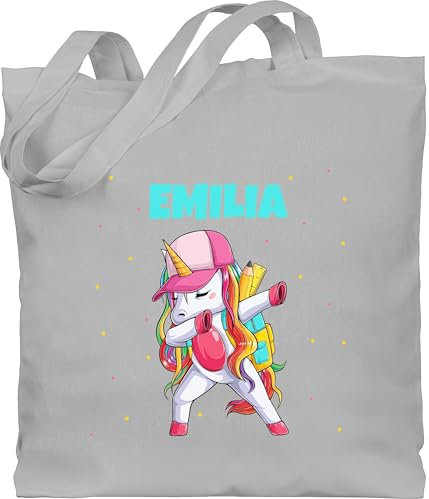 Baumwolltasche - Einhörner - Einhorn Dabbing mit Name | Einschulung Mädchen Geschenke | Schulanfang Geschenk Mädchen - Unisize - Hellgrau - personalisierte tasche jutebeutel kindergarten unicorn