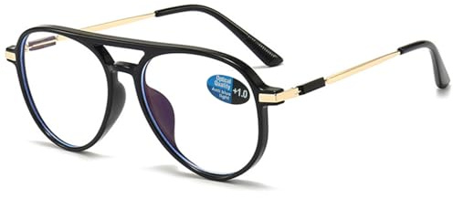 ABETOS Gafas de lectura de aviador para mujeres y hombres, bloqueo de luz azul, ovaladas, retro, a la moda, doble puente, lector de computadora