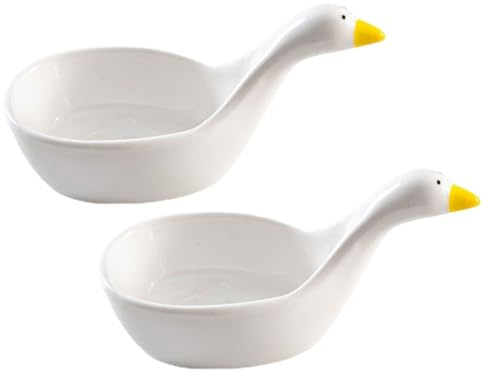 Plat de Sauce Canard en Céramique Blanc, Lot de 2, Cartoon | Petit Bol pour Trempette, Facile à Nettoyer et Léger, pour Sushi, Soja, Vinaigre, Service Quotidien