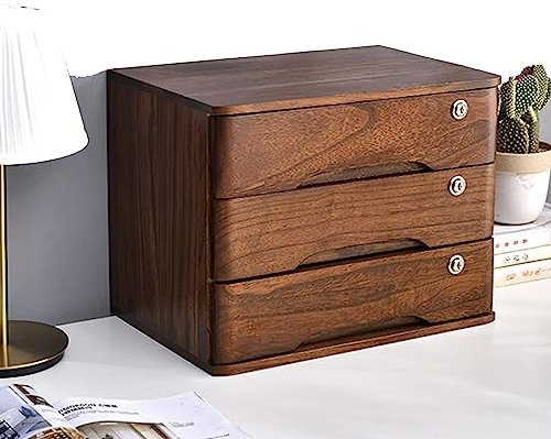 Aufbewahrungsbox aus massivem Holz, Schreibtisch-Organizer mit Schloss, Schreibtisch-Schubladen-Organizer und Zubehör für Büro und Zuhause/Schule, abschließbarer Aktenschrank mit 2/3/4 Schubladen