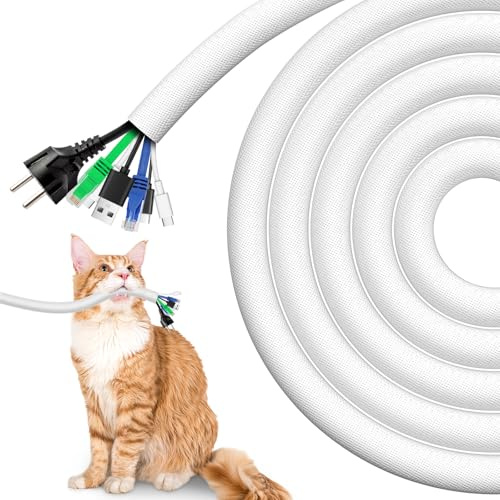 AGPTEK 3 Mètres-19mm Gaines de Câbles, Protecteur de Cordon pour Chien et Chat, Textile Flexible Protection de Câble, Goulotte de Câble à Fermeture Automatique pour Bureau, TV, PC - Blanc