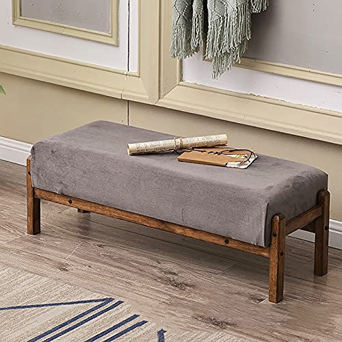 GUIXAN Vintage Massivholz-Schuhbank & Fußstützenhocker & Bettbank,Bauernhausbank Ottomane Mit Bequemem Kissensitz,Eingangsbank-Grauer Samt 105x30x32cm(41x12x13inch)