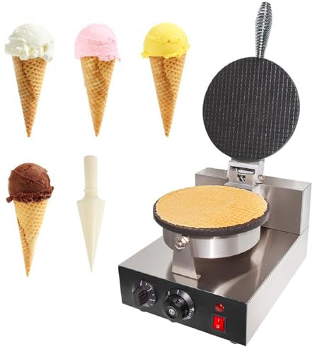 Ice Cream Cone Maker, Commercial Waffle Cone Machine, 1200W Electric Stainless Steel Non-Stick Cone Waffles Maker,Single-110V