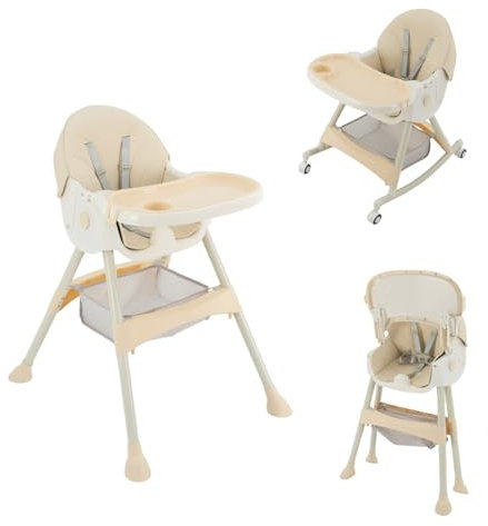 Seggiolone 3 in 1 con ruote, regolabile e pieghevole, con funzione sdraio, seggiolone combinato, per sala da pranzo, per bambini a partire dai 6 mesi in su
