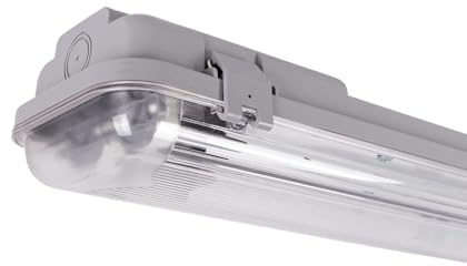 BARCELONA LED Plafoniera stagna per 2 tubi LED 150cm per 2 tubi da 150 cm, grado di protezione IP65, corpo in policarbonato resistente, attacchi G13 inclusi. Ideale per magazzini, garage e parcheggi.