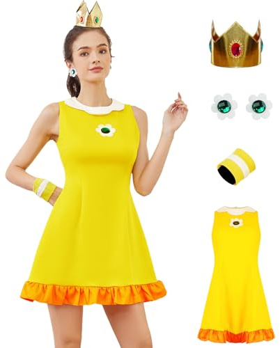 AYYOHON Princess Cosplay Costume Women Princess Tennis Dress with Crown Earrings Adult Halloween Suit M