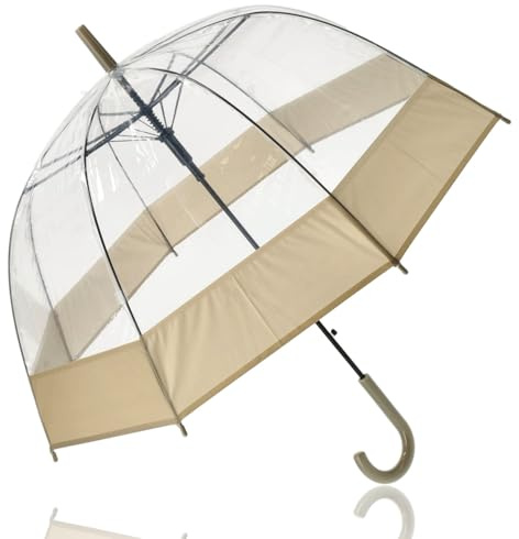Parapluie dôme pour femmes et hommes, translucide, diamètre : 90 cm, résistant au vent et à la neige, beige, 90 cm, beige, 90 cm
