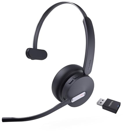 Yealink WH64 Hybrid DECT& Bluetooth Wireless Headset with Mic for Work, Bluetooth Headphones with DECT Dongle, 3X Mic, 492ft Range,26H Talk Time, Office Portable Single On Ear Headsets for PC Laptop