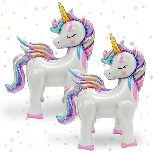 Einhorn Luftballons, 2 Stück XXL Einhorn Folienballon, 3D Einhorn Deko Heliumballon, Einhorn Ballon Stehend mit Flügeln, Unicorn Ballon Deko