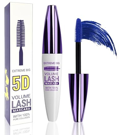 5D blå mascara, vattenbeständig och fläckfri, fibervolymmascara, böjd ögoneffekt, hållbar ögonmakeup för vardag, kvällar och evenemang