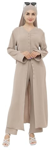 Jazvano Knöpfen Zweiteiliges Set 2pc Cardigan-Set (No Scarf) | Einfarbiges Abaya-Kleid Muslimische Gebetskleidung Dubai-Robe Arabische Kleidung Damen Abaya-Kleid Muslimische Kleidung