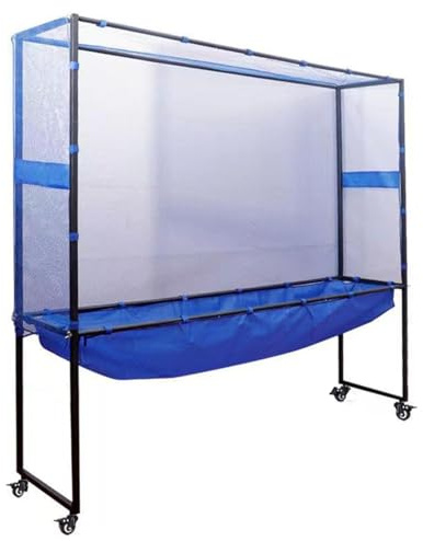 Moveable Ping Pong Ball Catch Net, Square Table Tennis Catch Collect Recycle Net with Wheel for Ping Pong Shooters, Multi-Ball Drills, Or Serve Practice, or Court Baffle,Blue