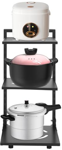 Tyvotrend 3-Tier Pots and Pans Organiser Rack, Adjustable Pan Stand Holder Kitchen Cookware Baking Tray Storage Rack, for Kitchen Countertop, Cabinet Under Sink, 27x23x43cm (Black)