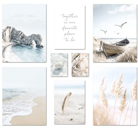 ARTFAVES® Poster Set - NORTH SEA MAGIC - mehrteilige Wanddeko Wohnzimmer & Schlafzimmer - 8 moderne Wandbilder nordsee, strand, maritim, küste, sommer, blau, hellblau, meer - ohne Bilderrahmen