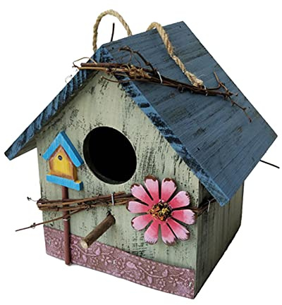 Nido de madera colgante para pájaros, pastoral, patio, jardín, decoración verde césped