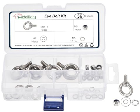 METALLIXITY Augbolzen mit Federscheiben und flachen Unterlegscheiben und Sicherungsmuttern (M5 x 12 mm), 6 Sätze, Edelstahl 304, mechanischer Hubring, silberfarben