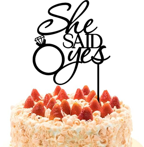 1 PCS Black Engagement Cake Topper, She Said Yes Cake Topper, Bride to Be Cakes Decoration with Ring Design, Acrylic Wedding Cakes Decoration for Engagement Party Bridal Shower