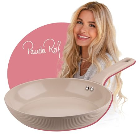 Fackelmann x Pamela Reif Bratpfanne – Ø 28 cm, Aus geschmiedetem, recycelten Aluminium in Pastell Beige, keramische, PFAS-freie Beschichtung, hitzebeständig bis 150°C – Reinigung per Hand