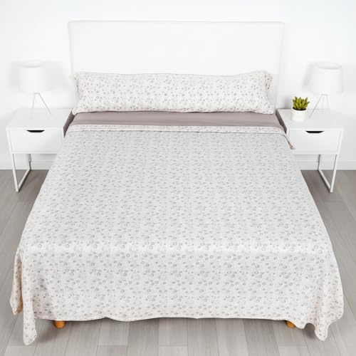 Conjunto de Sábanas Térmicas Pirineo 3 Piezas para Invierno - Microfibra Cepillada Premium, Incluye Sábana Bajera Ajustable, Encimera y Funda de Almohada - Color Ramo Gris, Cama de 135 x 190cm