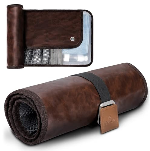 Borsa da toilette da uomo Borsa da viaggio cosmetica da uomo in PU impermeabile Rotolo organizer compatto per l'igiene per l'uso quotidiano Viaggi brevi Articoli essenziali da viaggio Articoli da toi