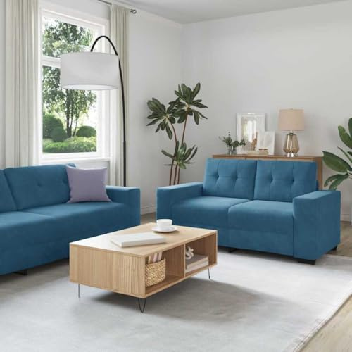 Yisssmeng 3-Teiliges Ecksofa Blau 221×78×80 cm Dreisitzer Zweisitzer Sessel für Wohnzimmer Büro Gästezimmer