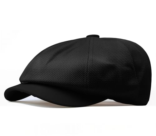 crazy bean Gorras Planas Hombre Mujer de Malla Boinas Verano Transpirable Sombrero Ajustable con Visera Newsboy Flat Cap Golf Negro