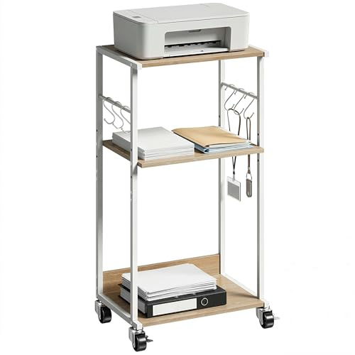HOMCOM Carrello Porta Stampante a 3 Livelli 43x30x82cm Color Legno