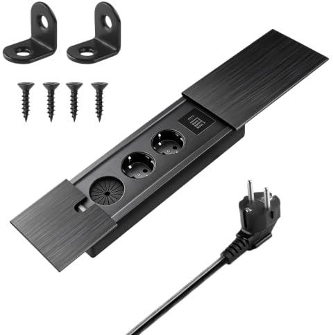 Taurion bordsuttag uttagslist sänkbar: Inbyggt skotgrenuttag, mångsidigt inbyggt uttag 2 fack med USB C, uttag svart för kontor kök arbetsplats konferensbord