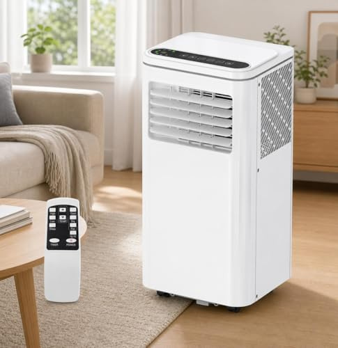 Aire acondicionado portátil de 10,000 BTU – Enfría 450 pies cuadrados, CA 3 en 1 con deshumidificador, temporizador y control remoto, incluye kit de instalación de ventana
