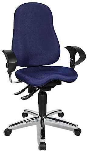 Topstar SI59UG26, Sitness 10 ergonomisk kontorsstol, skrivbordsstol, inklusive höjdjusterbara armstöd, blått överdrag, 113 x 58 x 44
