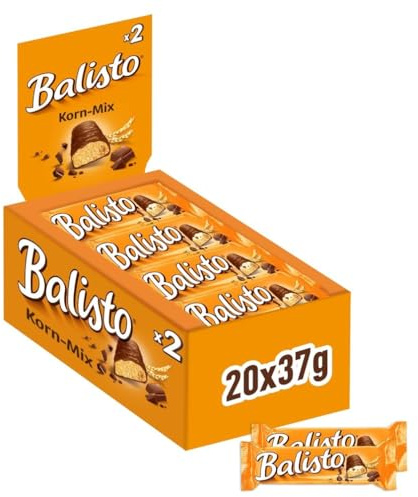 Balisto Korn-Mix Schokoriegel, Getreide Müsliriegel, Großpackung 20x37g | Knusprige Getreidefüllung in zarter Schokolade — der beliebte Müsliriegel für Büro, unterwegs oder zum Teilen mit Familie
