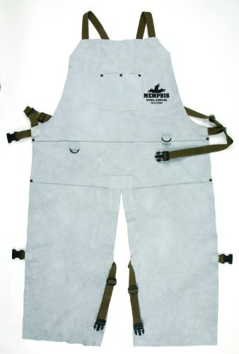 MCR Safety 38242MW 24 by 42-Inch Memphis Split Cow Leather Welding Bib Apron with Split Leg and Front Pocket, Gray