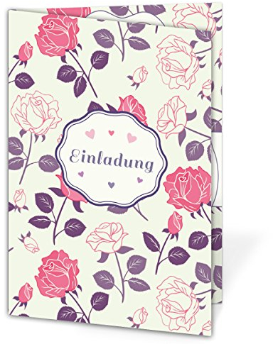 Einladungen zur Hochzeit (100 Stück) Rosen Blumen Klappkarten Einladungskarten