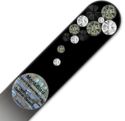 Mont Bleu Mini-Glasnagelfeile von Hand dekoriert mit Swarovski Elements - geliefert in einer Hülle aus schwarzem Samt - Echtem gehärteten Glas